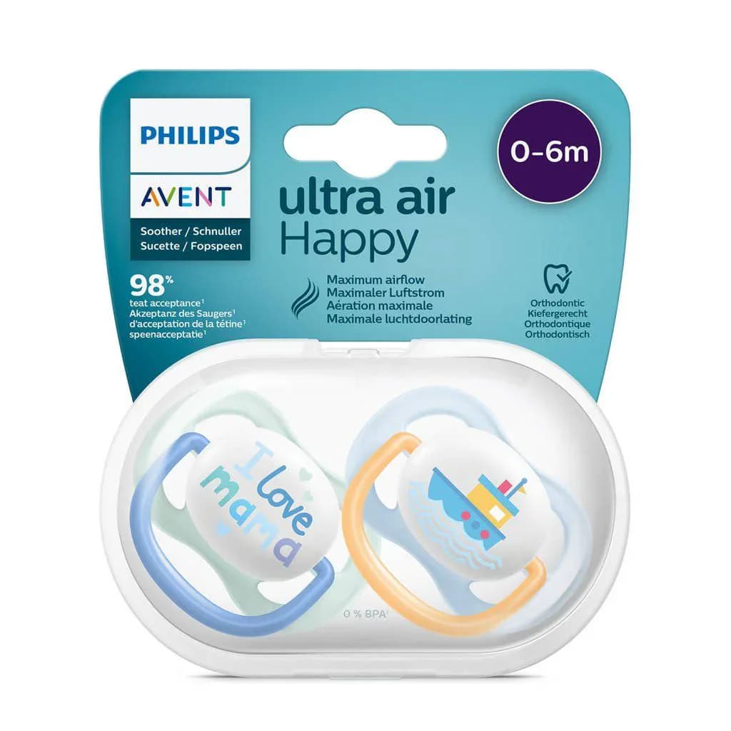 Avent Philips Sucette Ultra Air Collection Happy Garcon 0-6 Mois