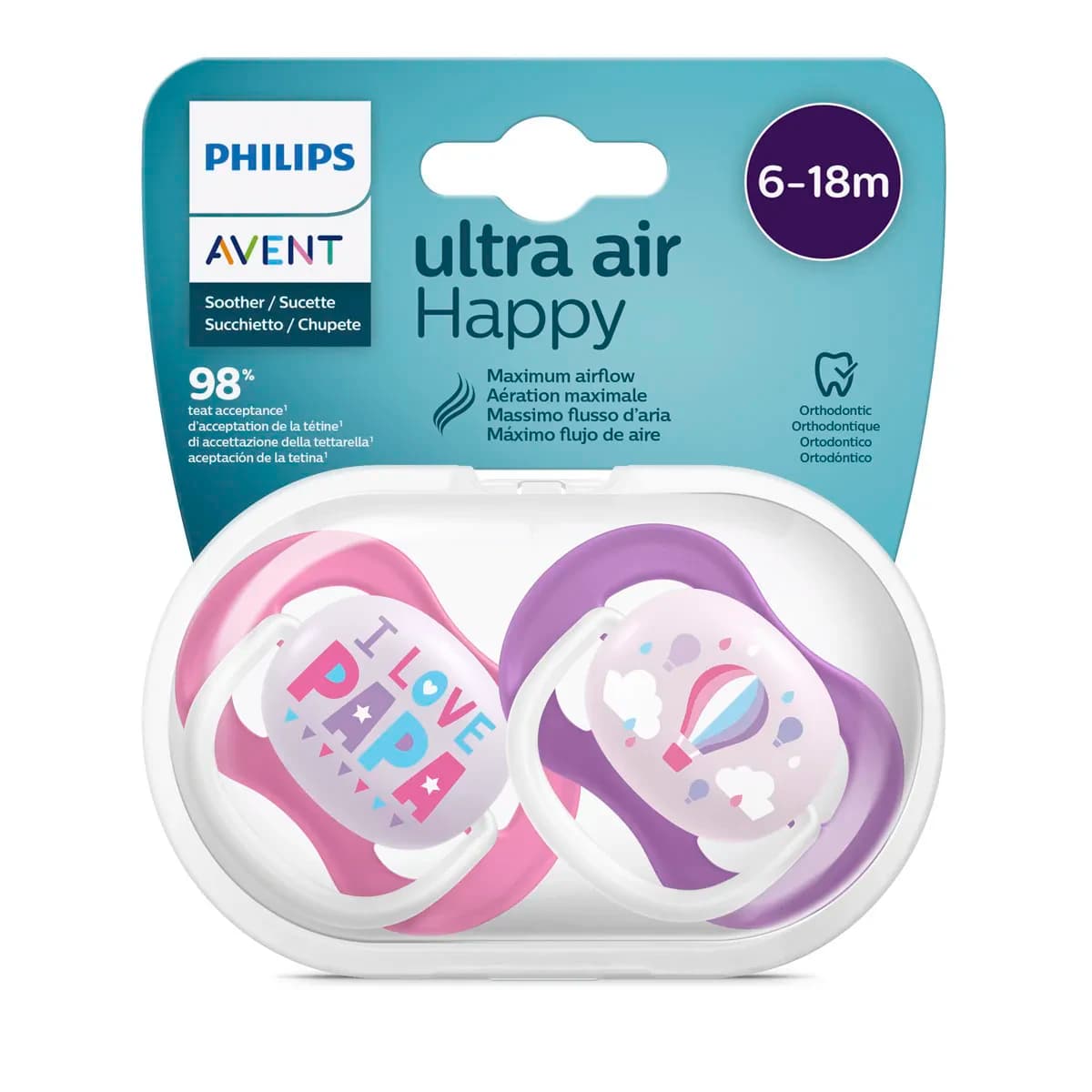 Avent Philips Sucette Ultra Air Collection Papa Ballon Scf080-04 6-18 Mois