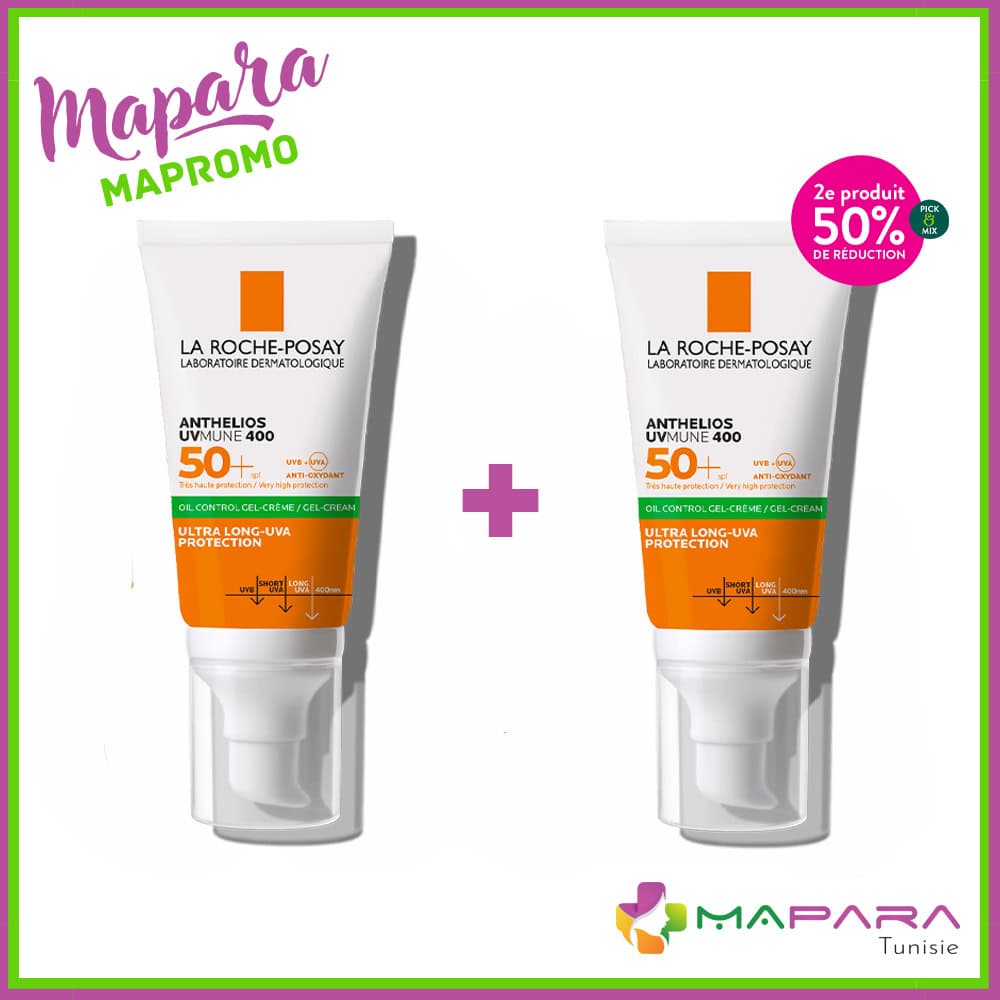 La Roche-posay Anthelios Uvmune 400 Spf50+ Gel-creme Oil Control – 50ml – 2ᵉ A (-50%)