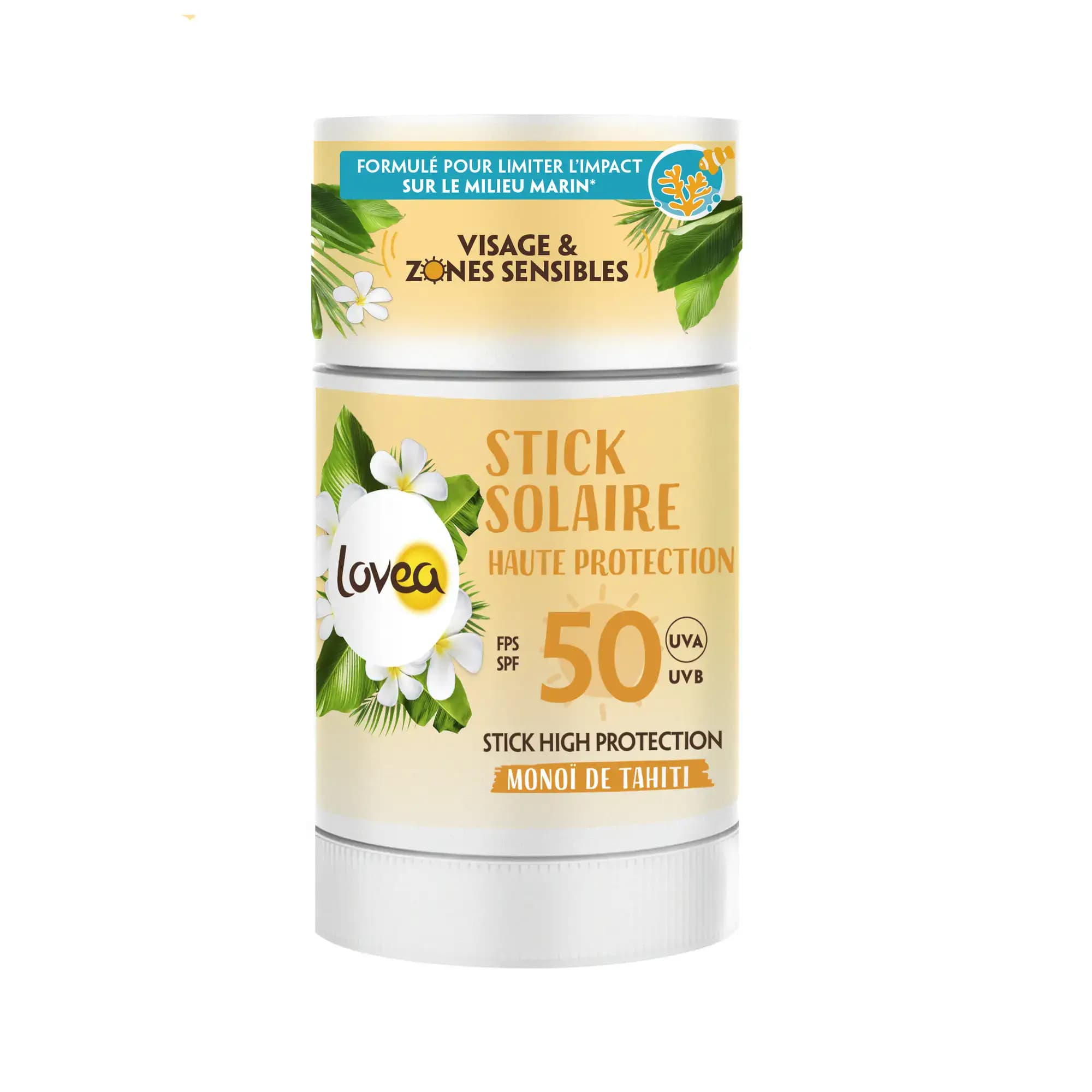 Lovea Stick Solaire Visage Et Zones Sensibles Monoi De Tahiti Haute Protection Spf50 40g