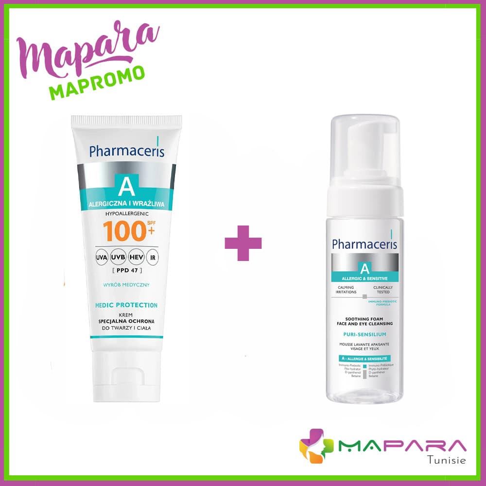 Pharmaceris A Spf100+ Creme Solaire 75ml + Mousse Nettoyante Apaisante 150ml Offerte