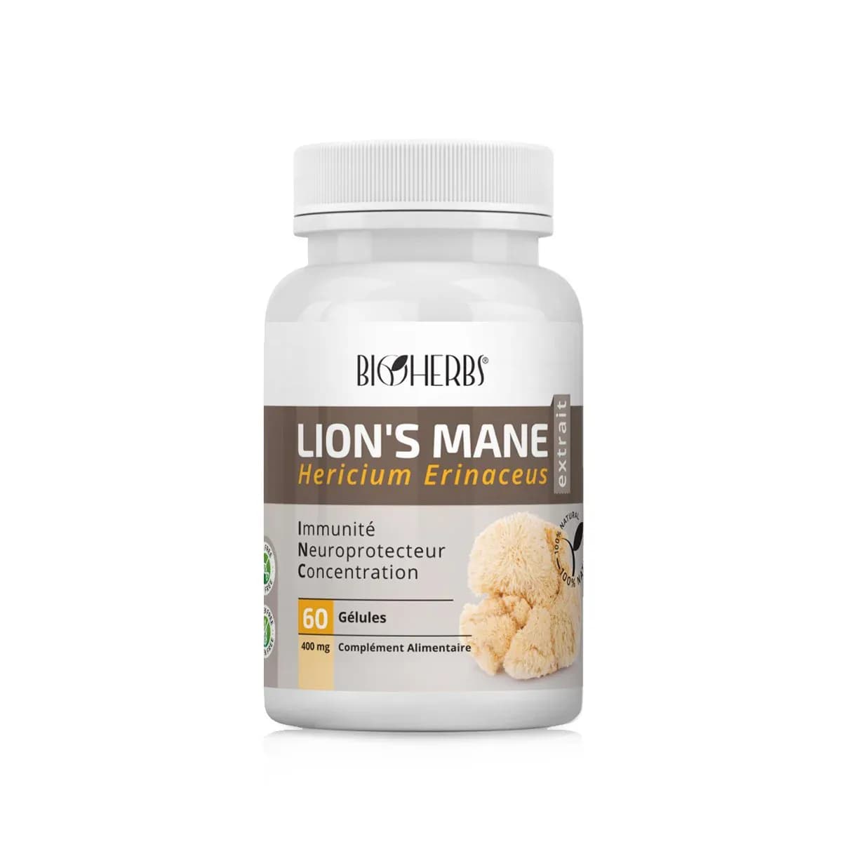 Bioherbs Lion's Mane (hericium Erinaceus) فطر عرف الأسد 60 Gelules