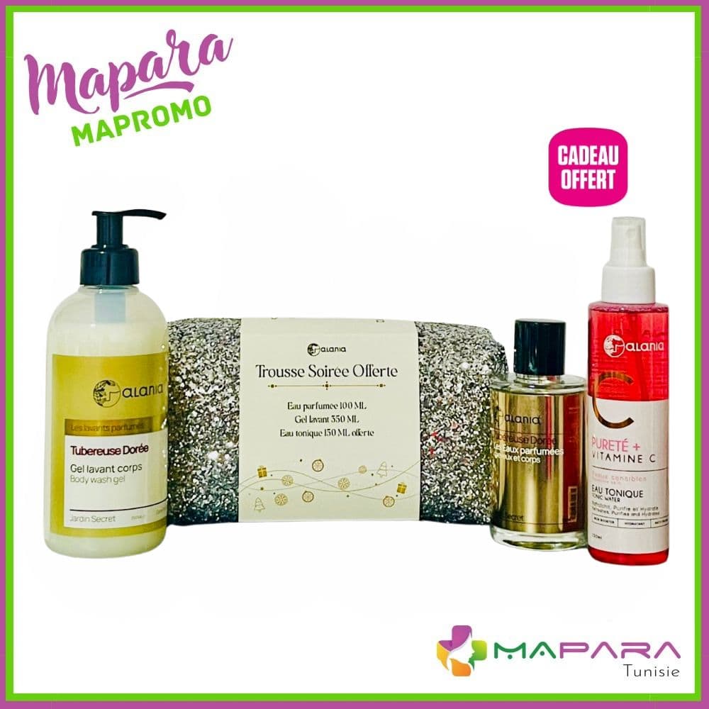 Coffret Alania Fleur De Lune – GEL Lavant Corps 350ml + Purete+ Vitamine C Eau Tonique 150ml + Eau Parfumee Cheveux & Corps 100ml Offerte + Trousse Offerte