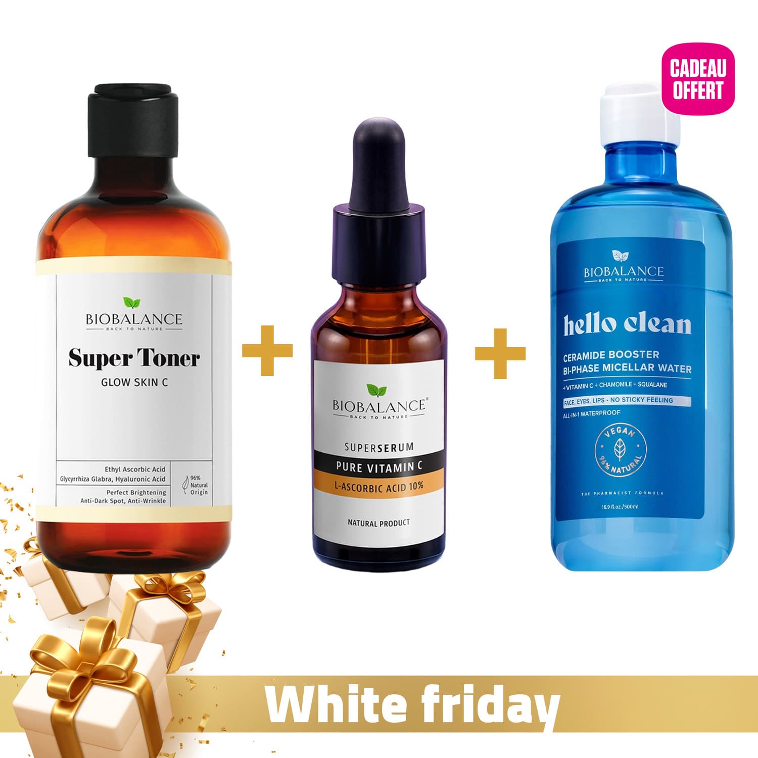 Biobalance Pure Vitamin C Toner Glow + Serum Vitamine C 10% + Eau Micellaire Biphase Ceramide Offerte