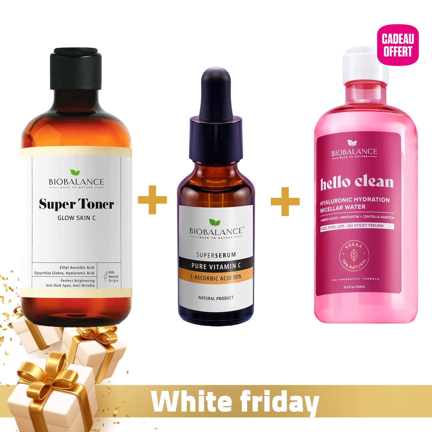 Biobalance Pure Vitamin C Toner Glow + Serum Vitamine C 10% + Eau Micellaire Hydratante Offerte
