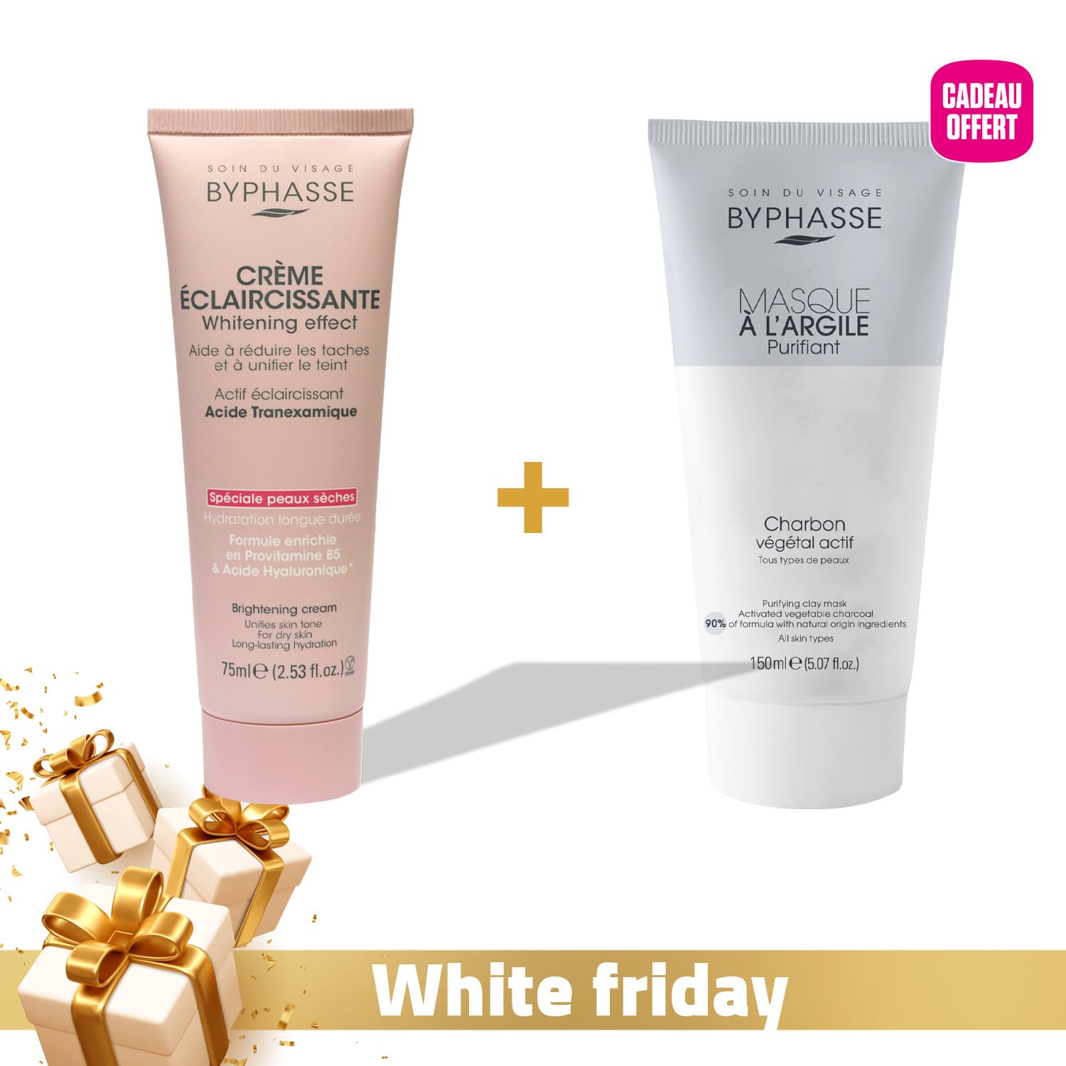 Byphasse Creme Eclaircissante Peaux Seches = Masque Argile Purifiant 150ml Offert