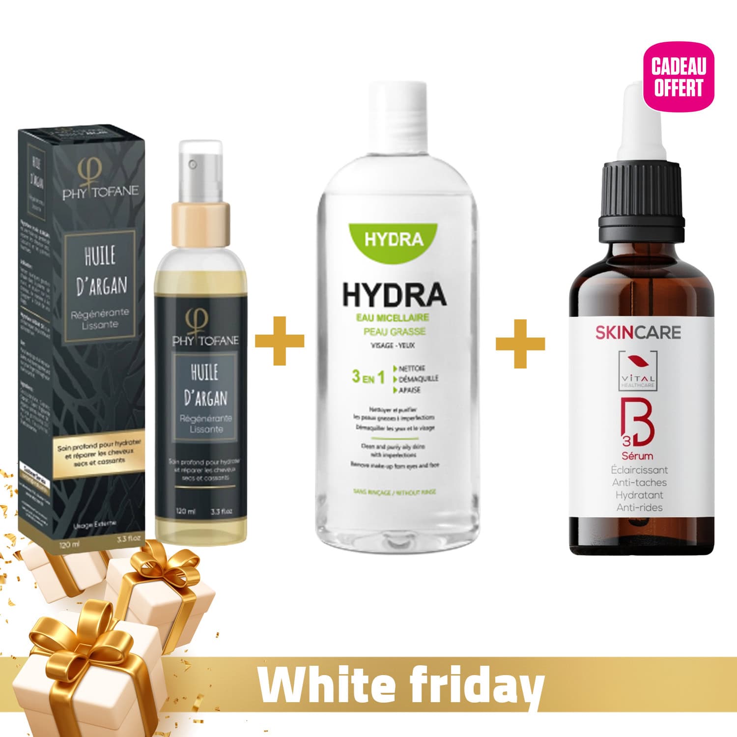 Vital Huile D’argan 120ml + Hydra Eau Micellaire Peau Grasse 250ml + Serum Vitamine B3 20ml Offert