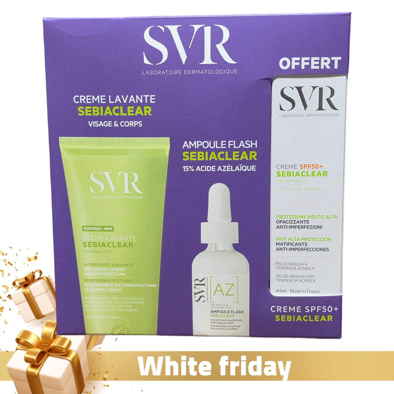 Coffret Sebiaclear (creme Lavante + Ampoule Az) + Creme Solaire Matifiante Spf50 Offerte