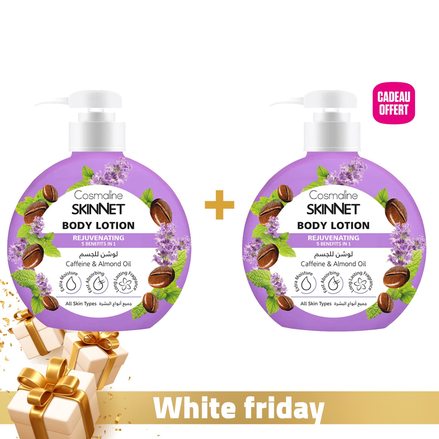 Cosmaline Skinnet Lotion Corporelle Rajeunissante A La Cafeine Et A L’huile D’amande 400ml + 1 Lotion Corporelle 400ml Offerte