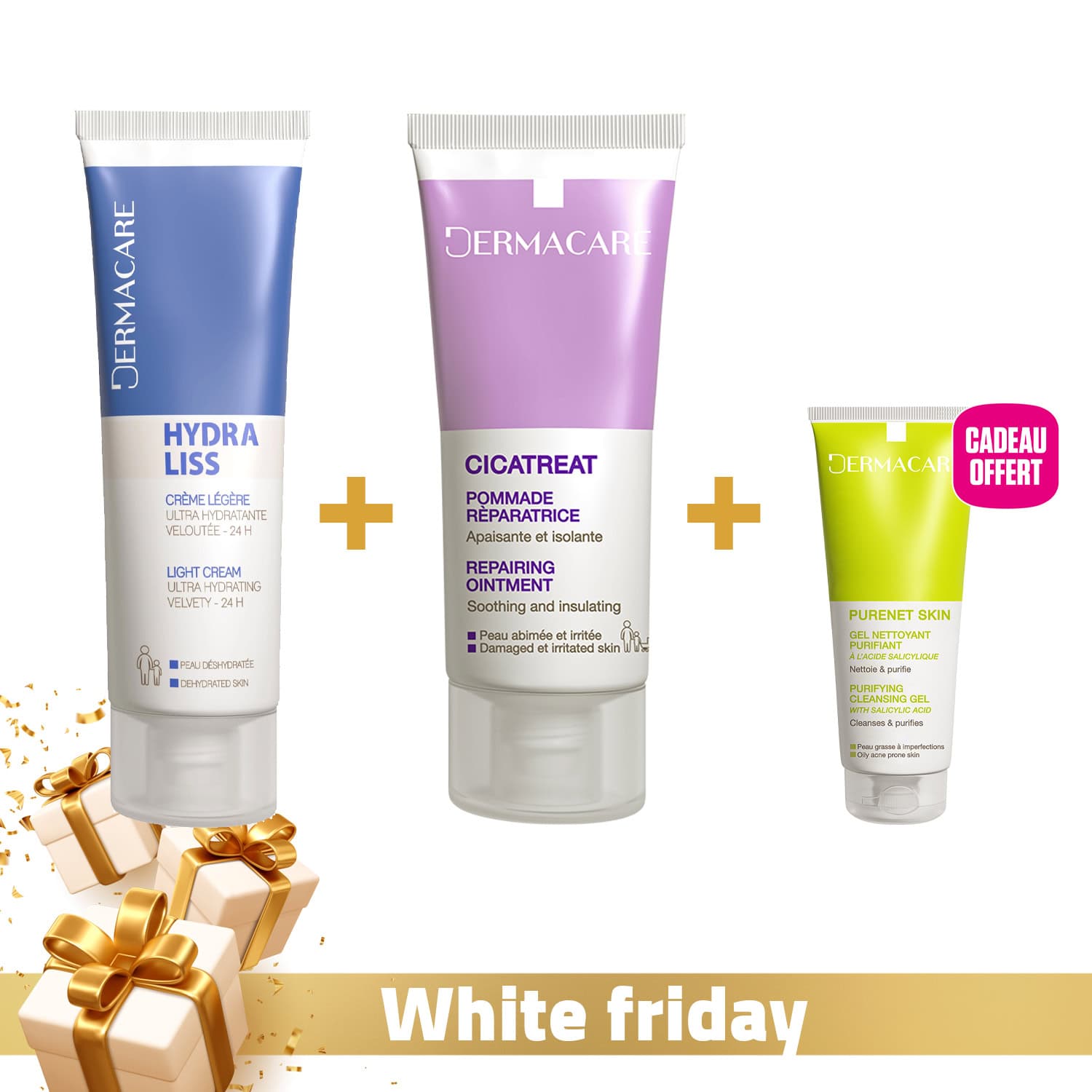 Dermacare Cicatreat Pommade 40ml + Dermacare Hydraliss Creme Legere 50ml + Dermacare Purenet Skin GEL Nettoyant 50ml Offert