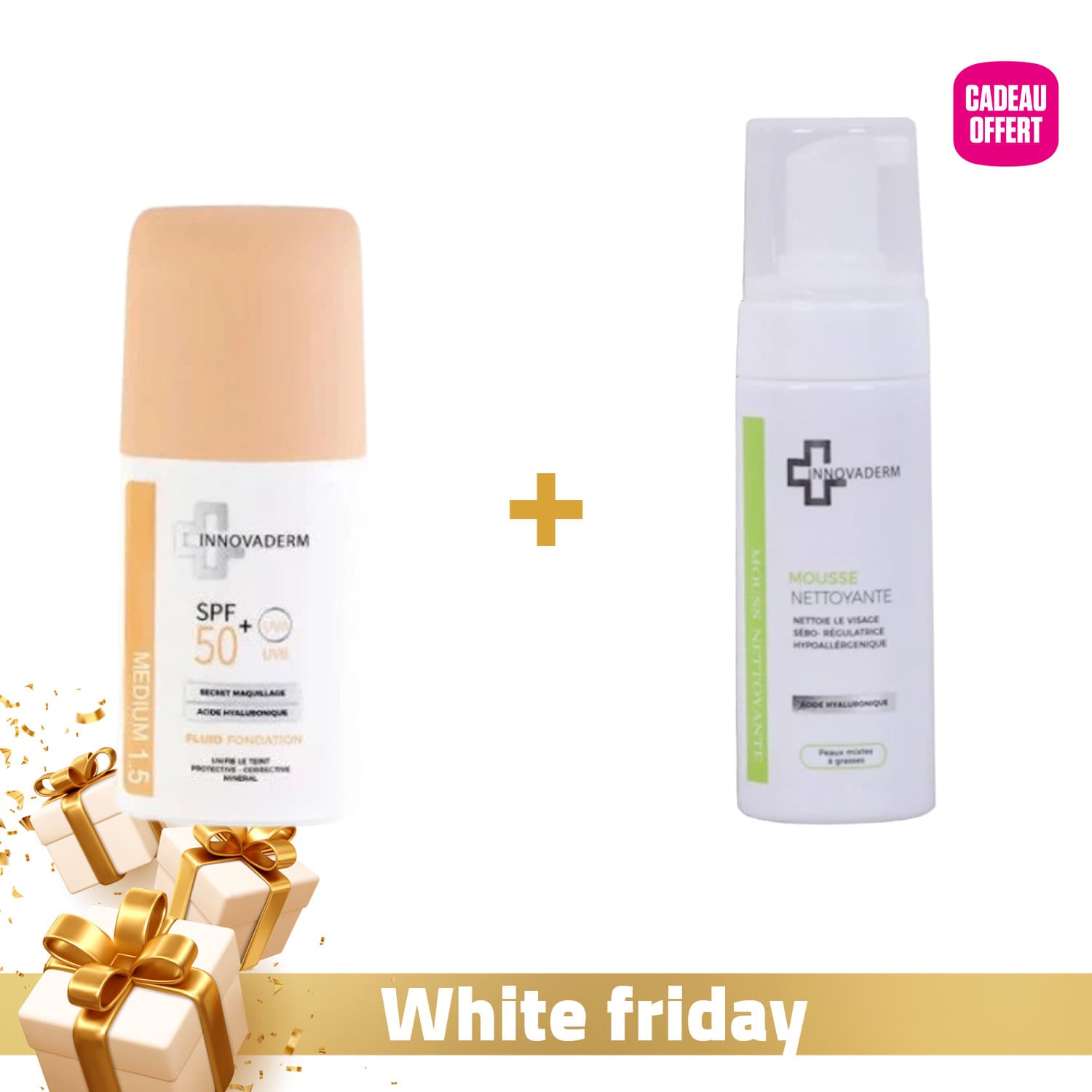 Innovaderm Fond De Teint Mineral Medium 1.5 Spf50+ + Mousse Nettoyante Pnm 150ml Offerte