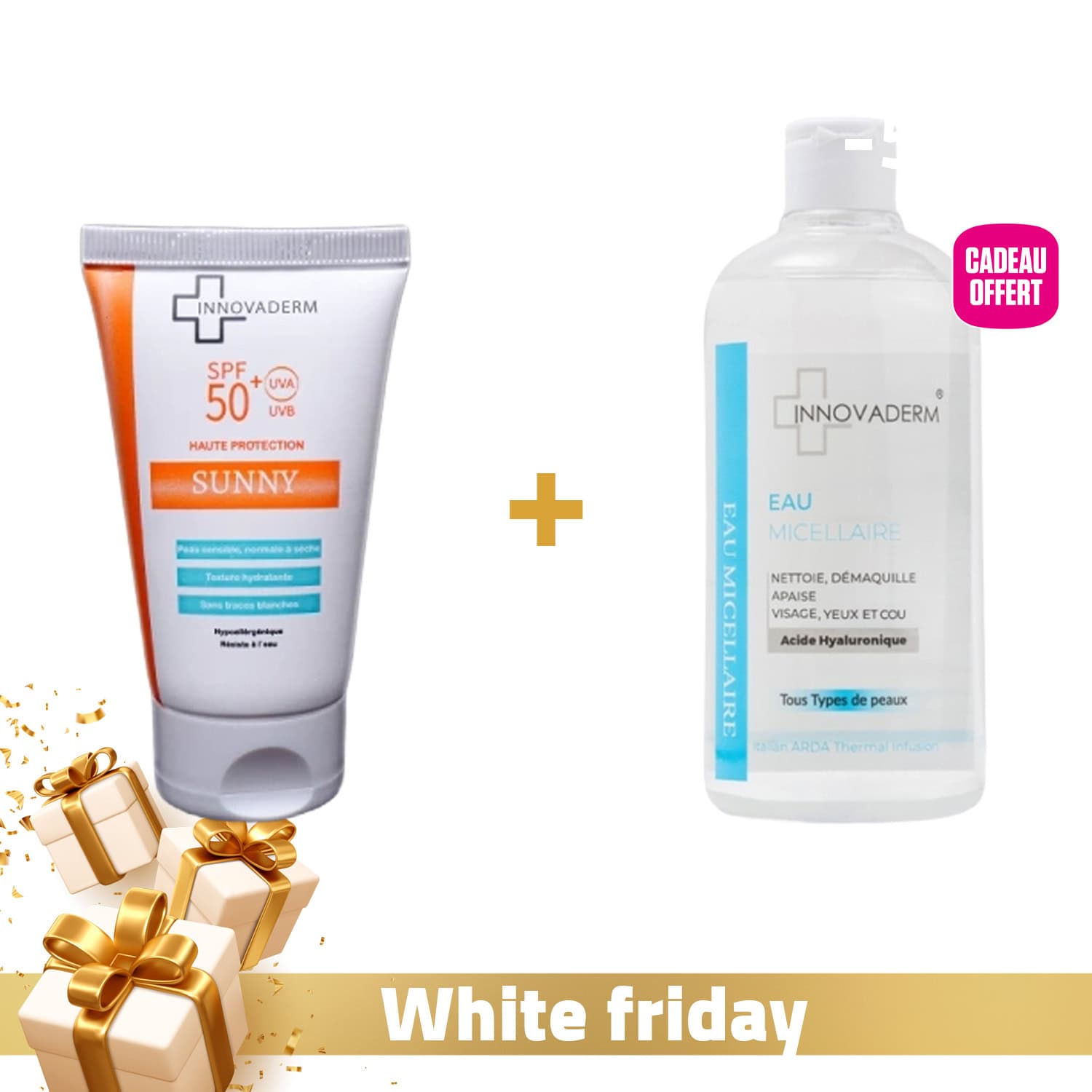 Innovaderm Sunny SPF 50+ Peau Seche + Eau Micellaire 400ml Offerte