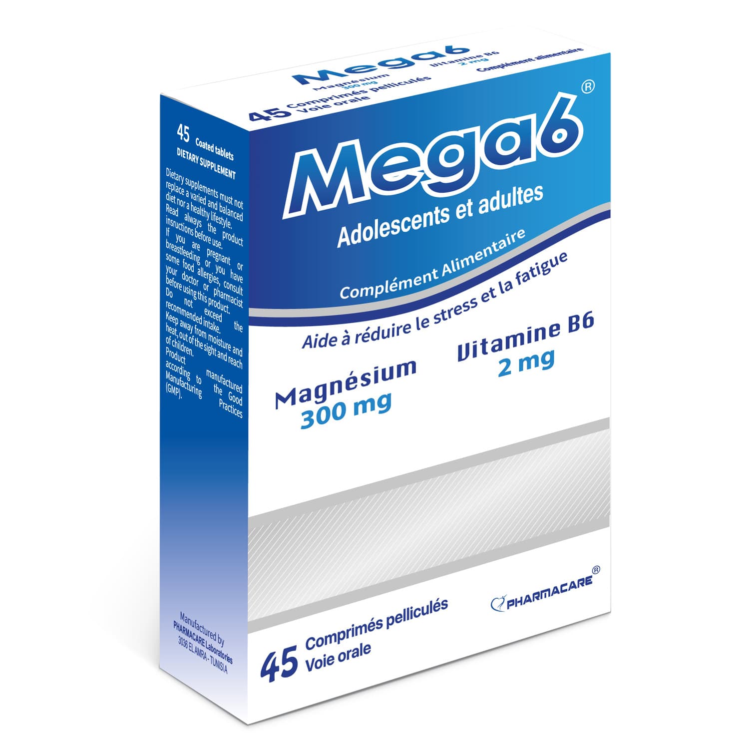 Pharmacare Mega 6 Magnesium Et Vitamine B6 45 Comprimes