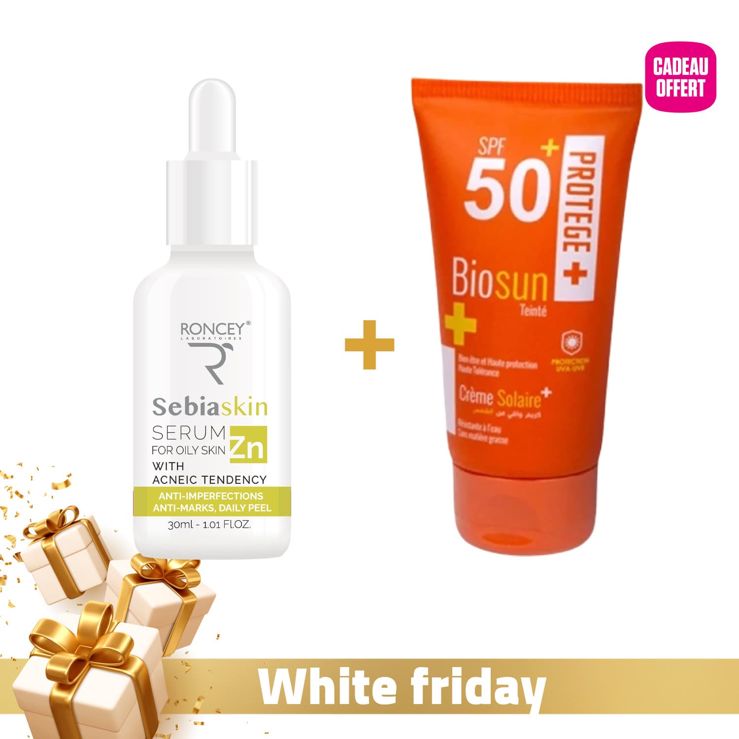 Roncey Sebiaskin Serum Visage Anti-acne 30ml + Biosun Ecran Teinte Spf50+ 50ml Offert