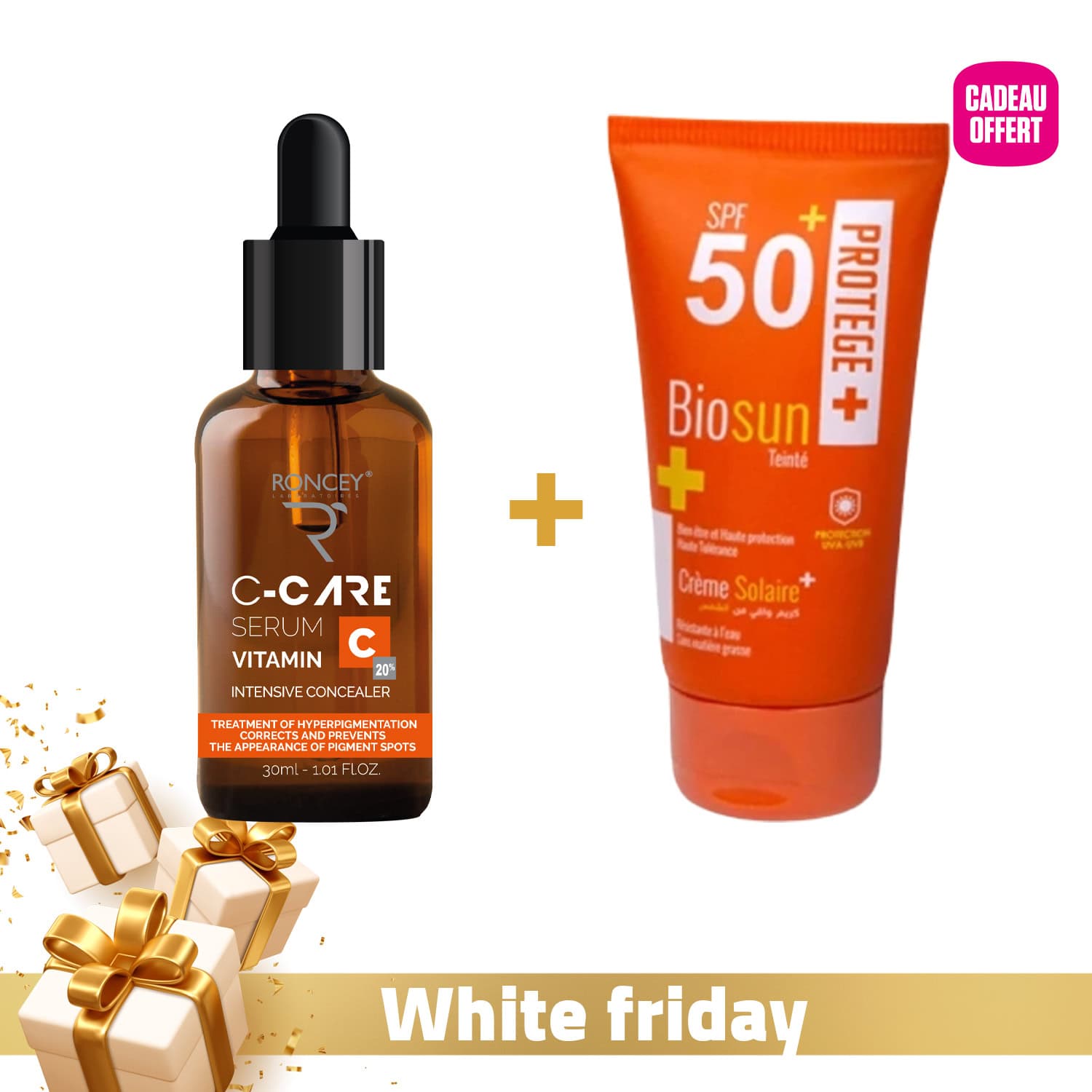 Roncey Serum Vitamine C 20% 30ml + Biosun Ecran Teinte Spf50+ 50ml Offert