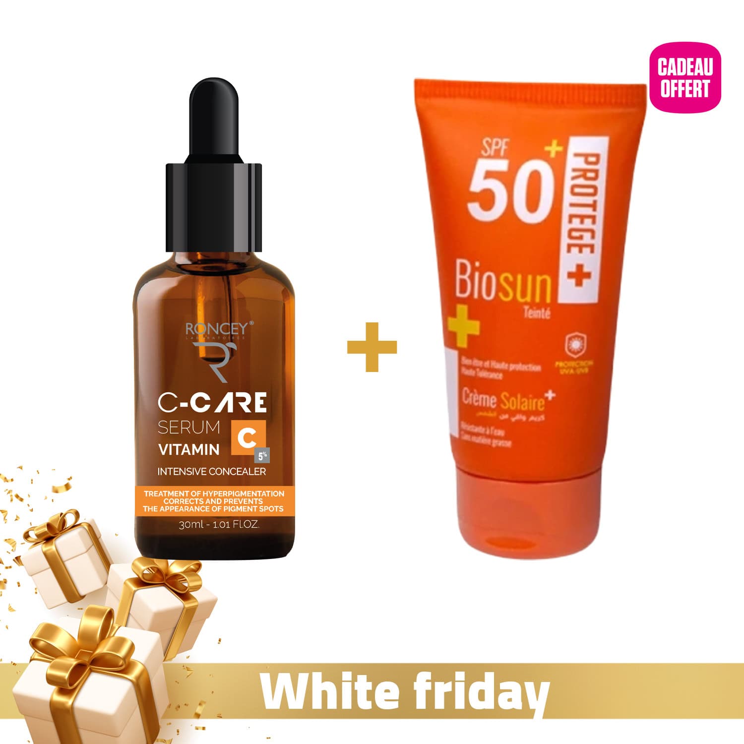 Roncey Serum Vitamine C 5% 30ml + Biosun Ecran Teinte Spf50+ 50ml Offert