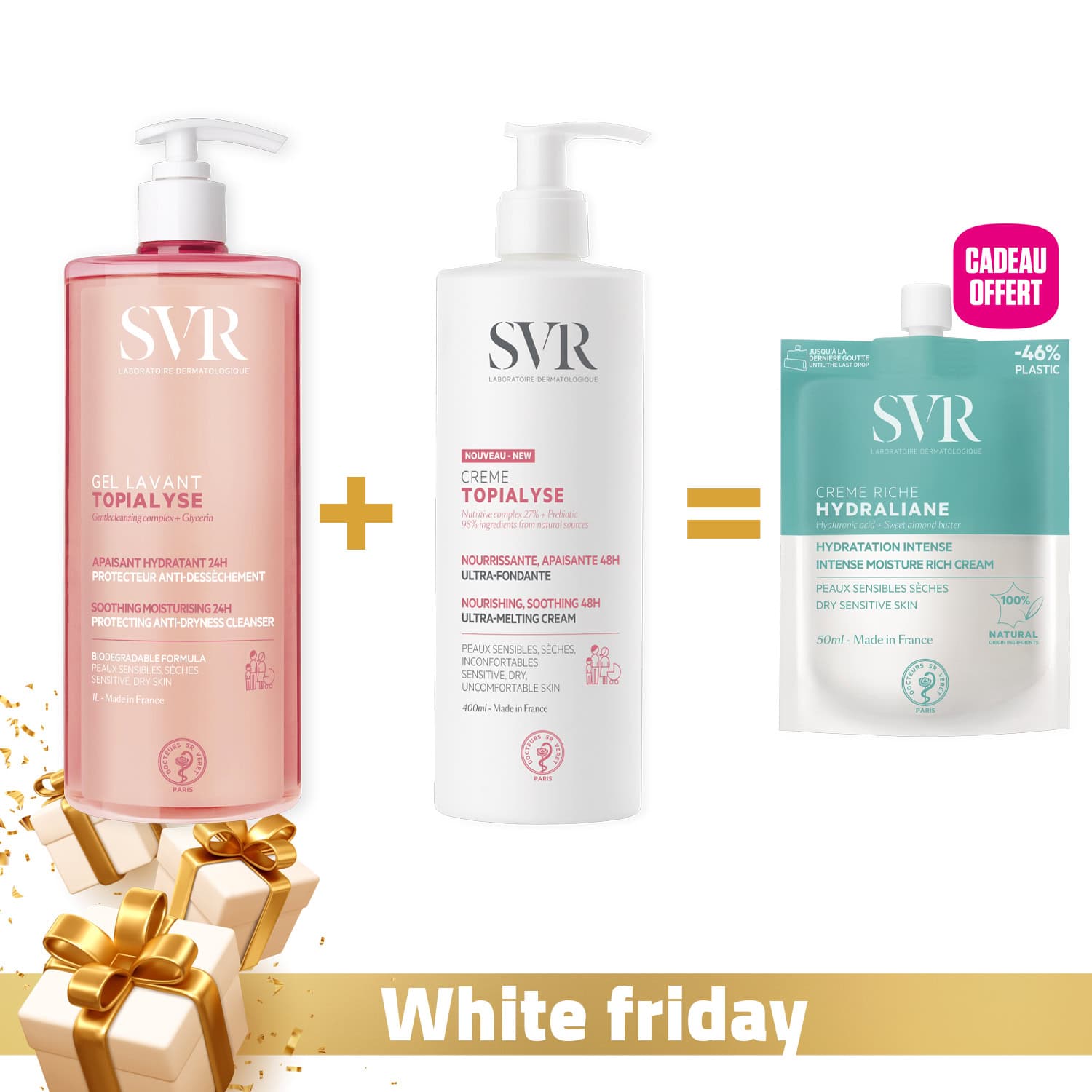 SVR Topialyse GEL Lavant 1L + Creme 400ml + Hydraliane Creme Riche Offerte