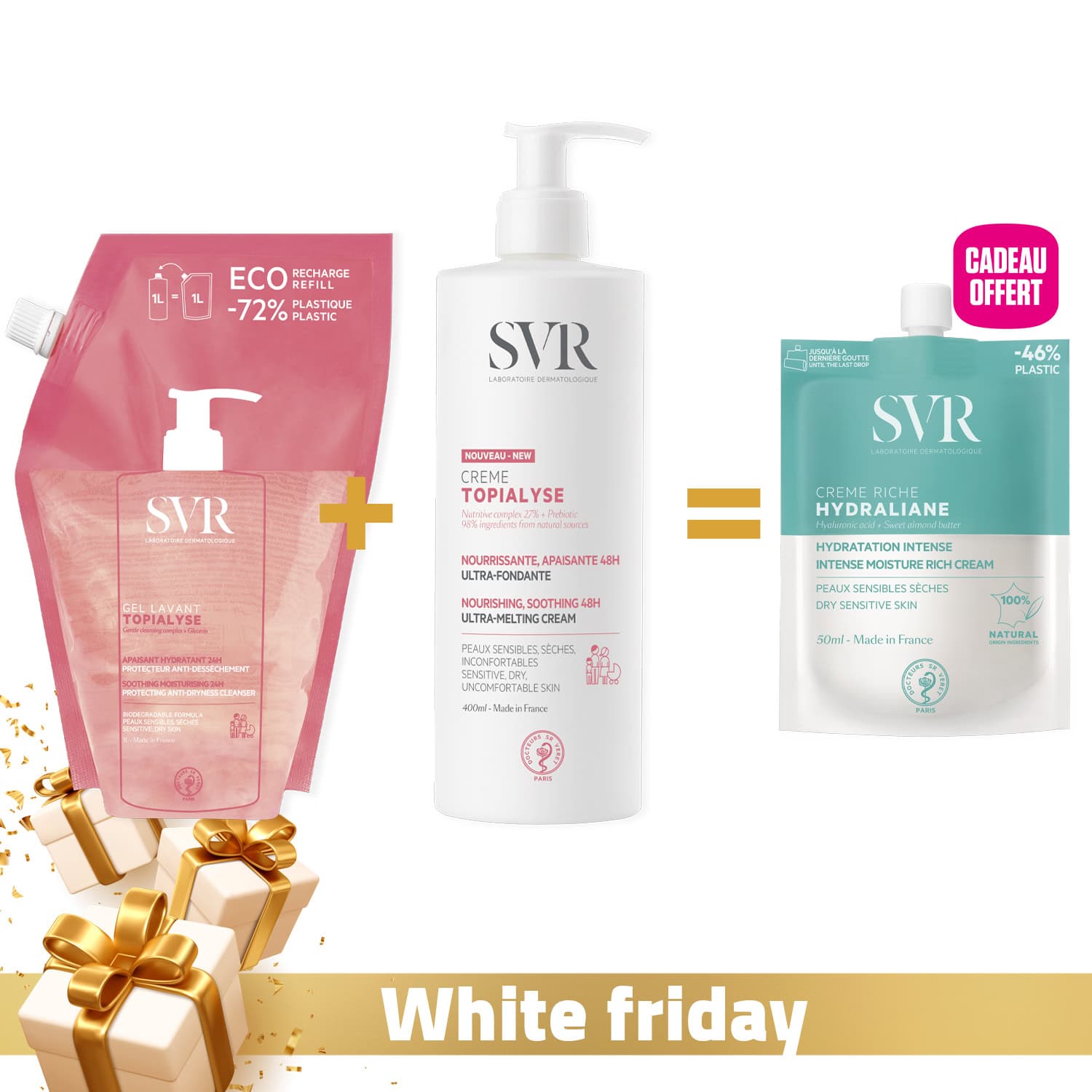 SVR Topialyse GEL Lavant Eco-recharge 1L + Creme 400ml + Hydraliane Creme Riche Offerte