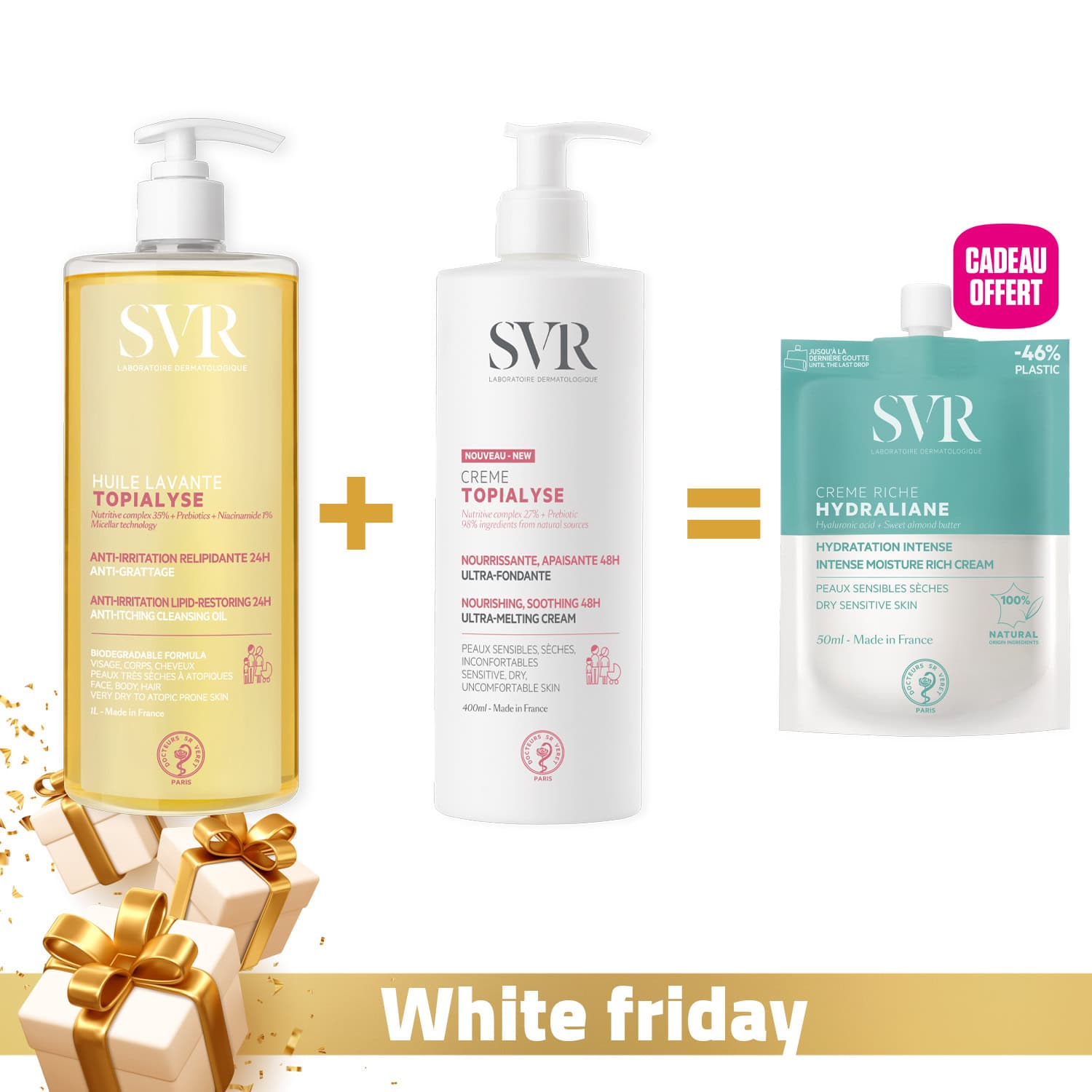 SVR Topialyse Huile Lavante Micellaire 1L + Creme 400ml + Hydraliane Creme Riche Offerte