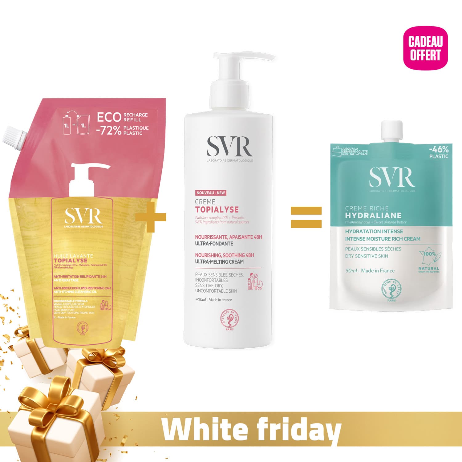 SVR Topialyse Huile Recharge 1L + Creme 400ml + Hydraliane Creme Riche Offerte
