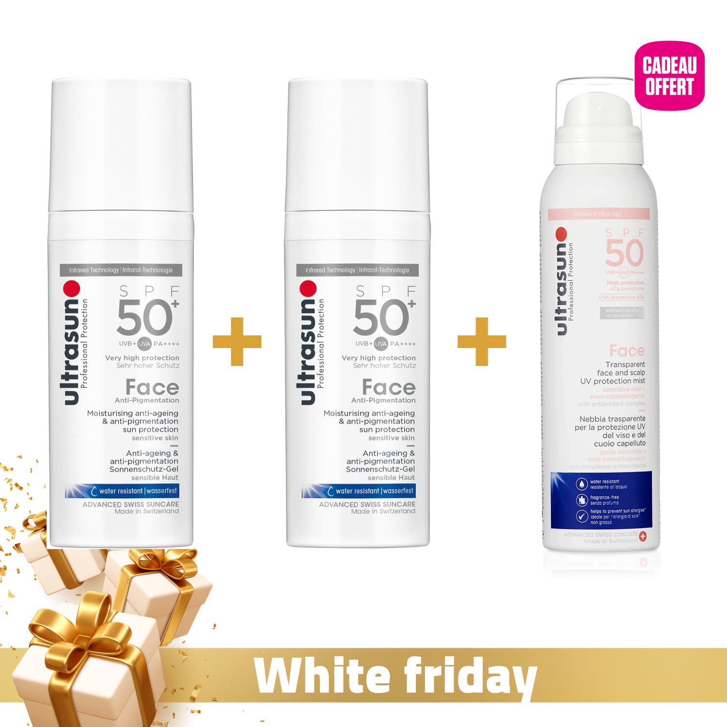 Ultrasun Ecran Anti-age Et Anti-taches Spf50+ 50ml X2 + Ultrasun Face Brume Solaire Transparent Spf50 75ml Offert
