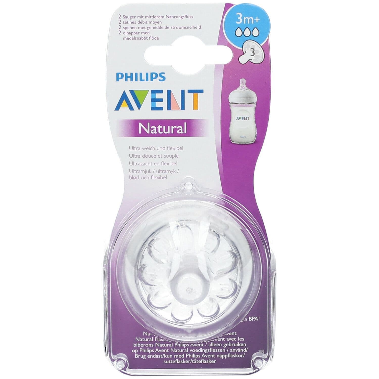 Avent Natural 2 Tetine 3 Trous 3M+ Scf043/27