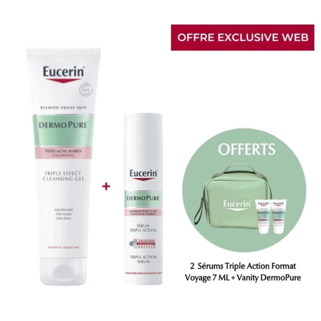 Pack Eucerin Dermopure GEL Nettoyant Triple Action 150ml+ Serum Triple Action 40ml (2xserum Tripile Action 7ml Trousse Offert)