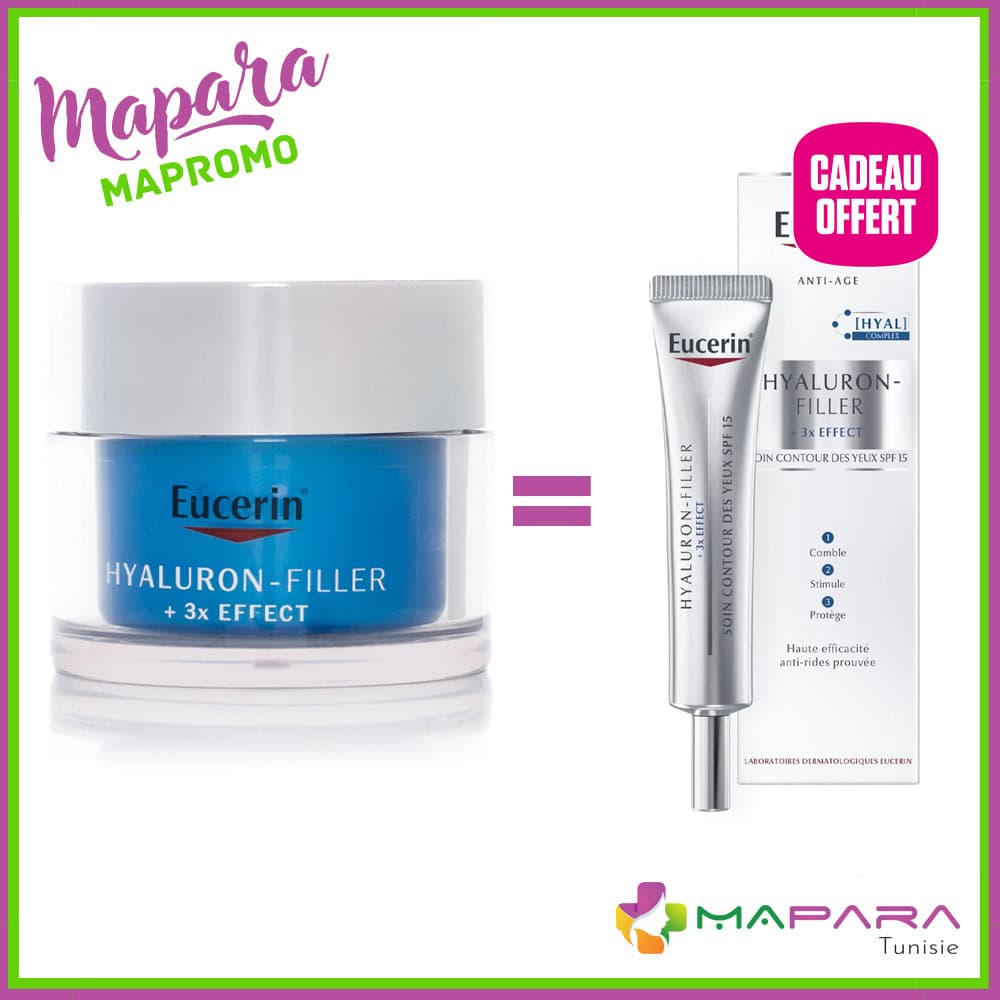 Eucerin Hyaluron Filler 3X Effect GEL Creme Nuit 50ml= Eucerin Hyaluron Filler + 3x Effect Soin Contour Des Yeux SPF 15 (offert)