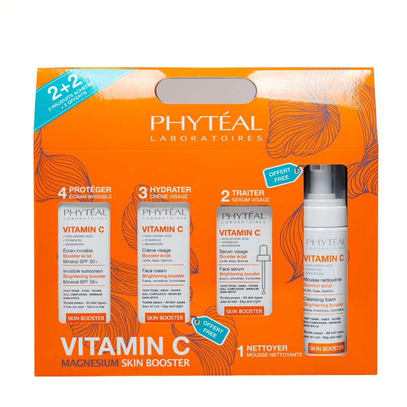 Phyteal Coffret Vitamine C Serum Visage + Ecran Invisible + (mousse Et Creme Gratuites)