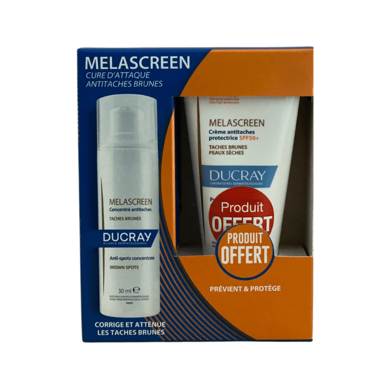 Ducray Coffret Melascreen – Concentre Anti‑taches 30ml + Creme Protection Anti‑taches Spf50+ Peaux Seches 50ml (offerte)