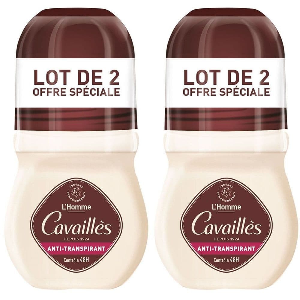 Roge Cavailles Absorb+ 48H Homme Anti-transpirant Roll-on Lot De 2 X 50 ML