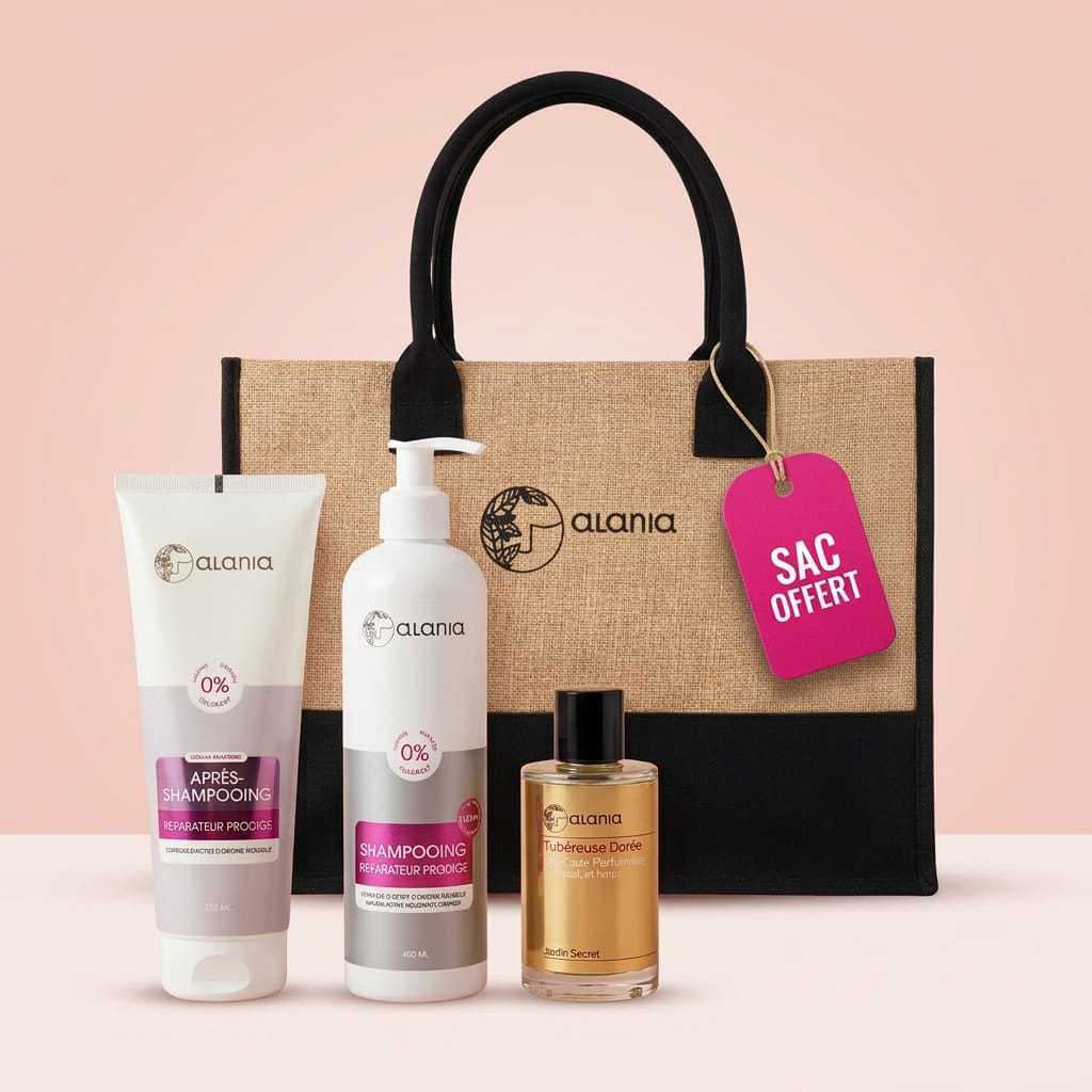 Alania Pack Reparateur Prodige Et Tubereuse Doree – Shampooing 400ml + Apres‑shampooing 250ml + Eau Parfumee 100ml + Sac Offert
