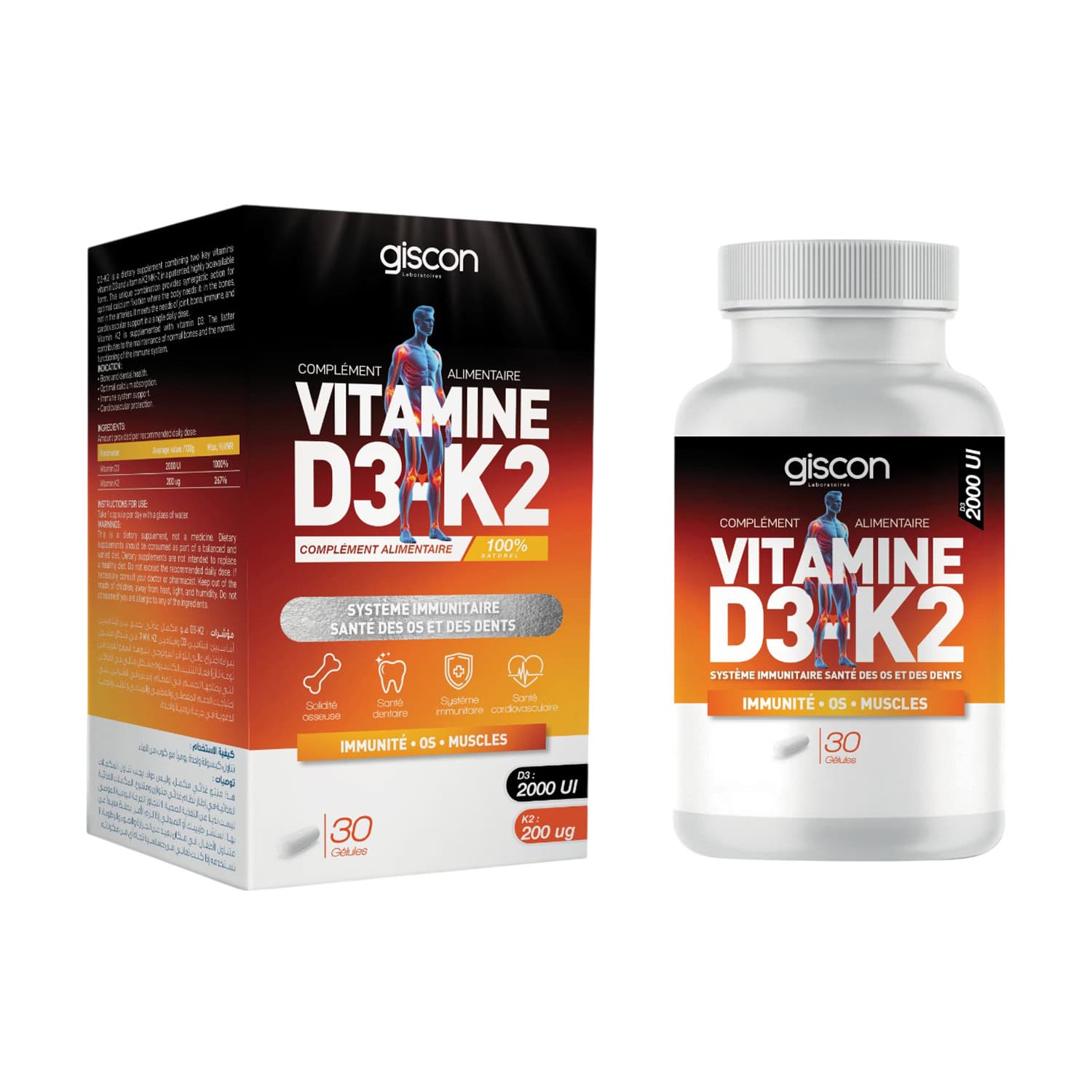 Giscon Vitamine D3+k2 30 Gelules