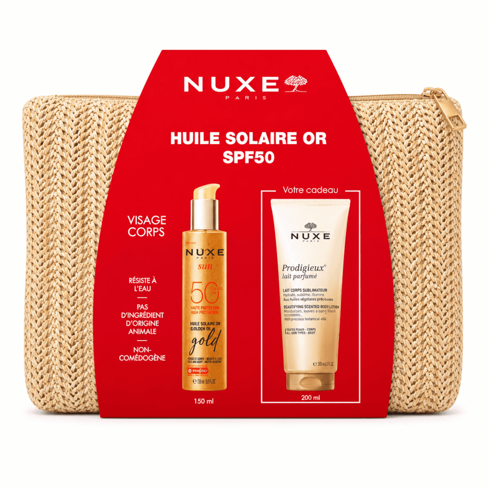 Nuxe Huile Solaire Or Spf50 + Lait De Corps Sublimateur 200ml Et Trousse Offerte