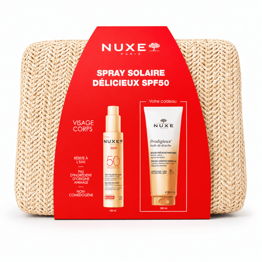 Nuxe Spray Solaire Delicieux Spf50 + Prodigieux Huile De Douche 200ml Et Trousse Offerte