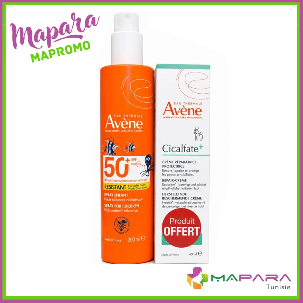 Avene Spray Solaire Invisible SPF 50+ Enfant 200ml + Cicalfate+ Creme Reparatrice 40ml Offerte
