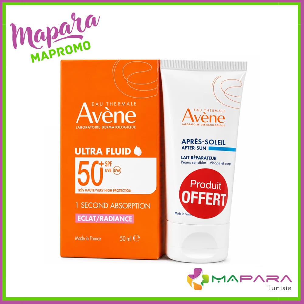 Avene Ultra Fluid Eclat Radiance SPF 50+ 50ml + Lait Apres-soleil 50ml Offert
