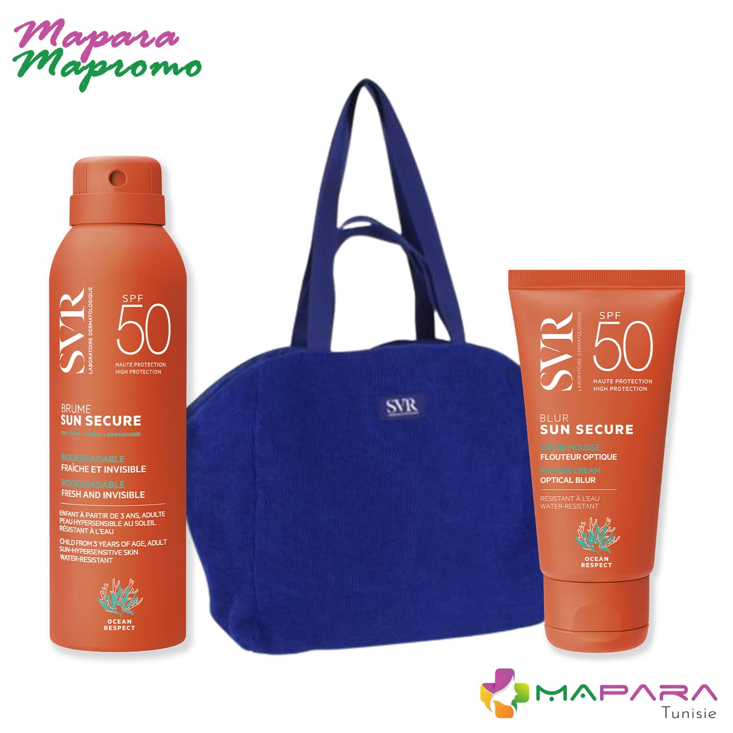 SVR Sun Secure Brume Spf50+ 200ml + Sun Secure Blur Spf50+ 50ml + Sac De Plage En Bleu (offert)