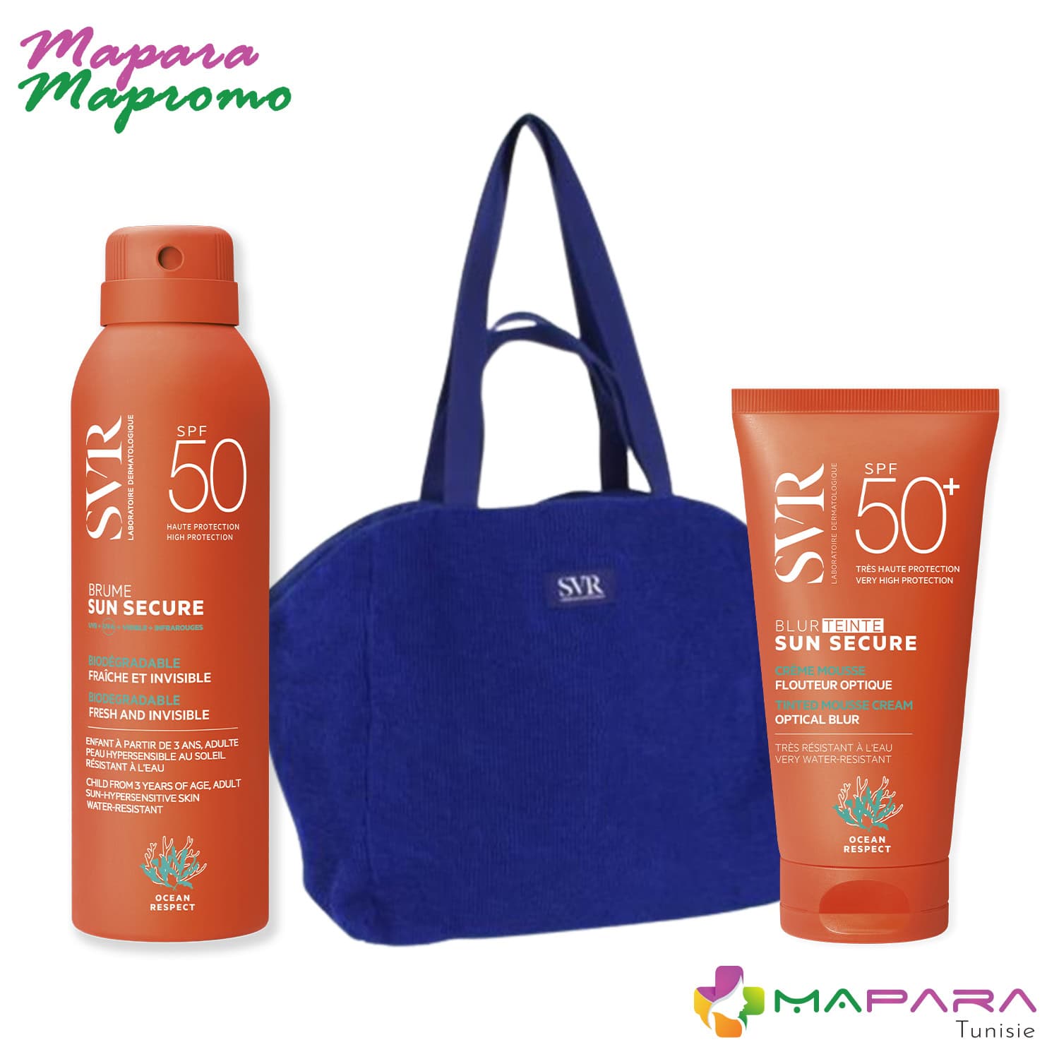 SVR Sun Secure Brume Spf50+ 200ml + Sun Secure Blur Teinte Spf50+ 50ml + Sac De Plage En Bleu (offert)