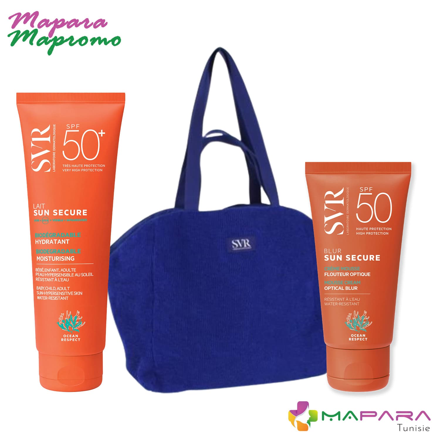 SVR Sun Secure Lait Hydratant Invisible Spf50+ 250ml + Sun Secure Blur Sans Parfum Spf50+ 50ml + Sac De Plage En Bleu (offert)