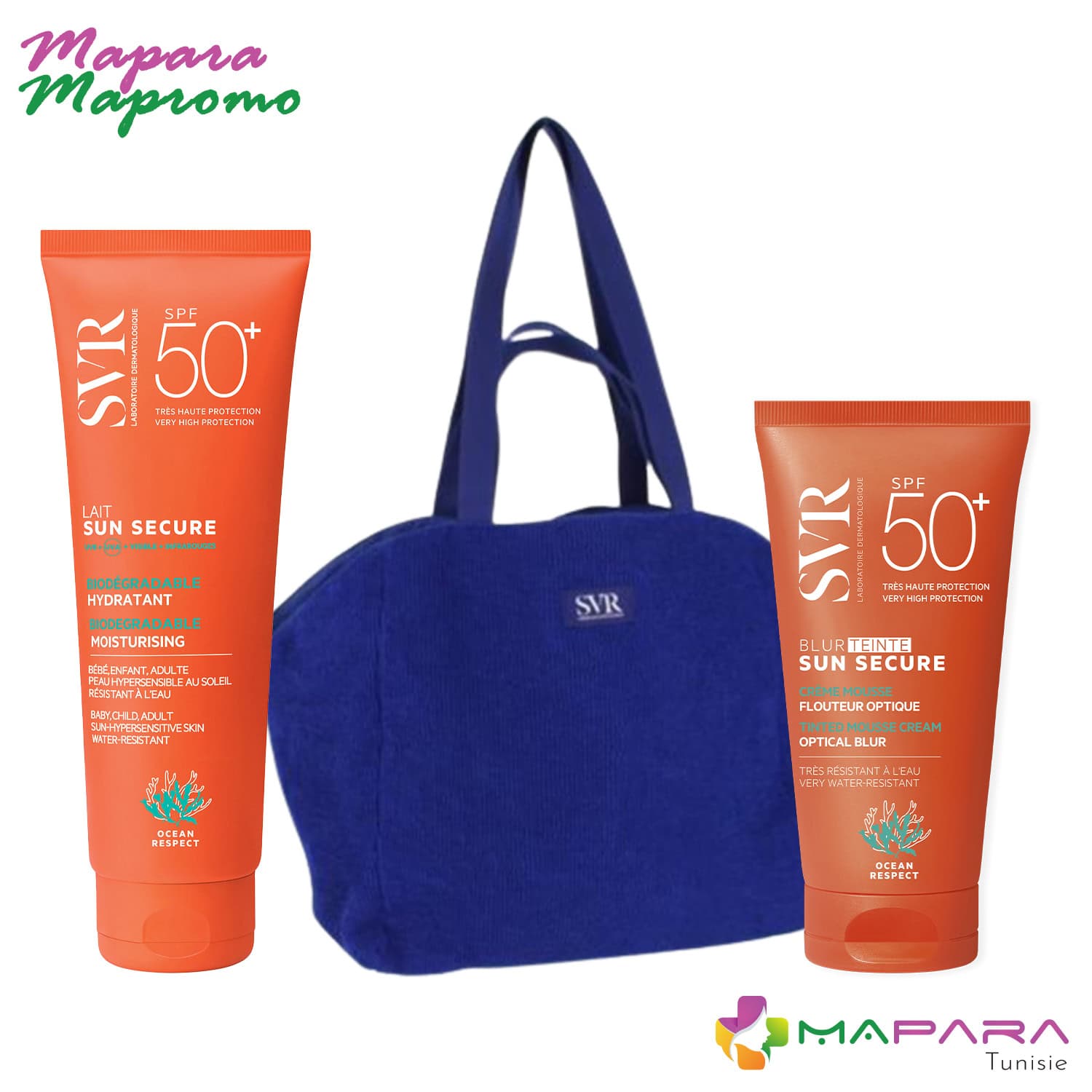 SVR Sun Secure Lait Hydratant Invisible Spf50+ 250ml + Sun Secure Blur Teinte Spf50+ 50ml + Sac De Plage En Bleu (offert)
