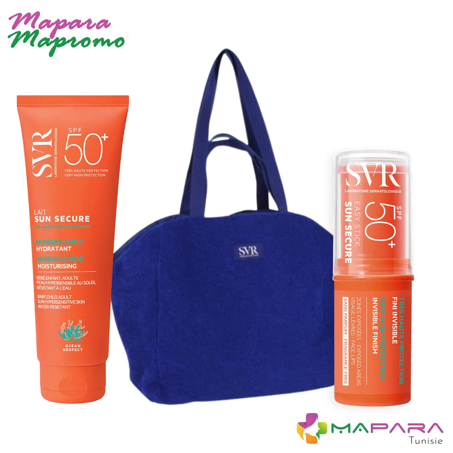 SVR Sun Secure Lait Hydratant Invisible Spf50+ 250ml + Sun Secure Easy Stick Spf50+ 10g + Sac De Plage En Bleu (offert)